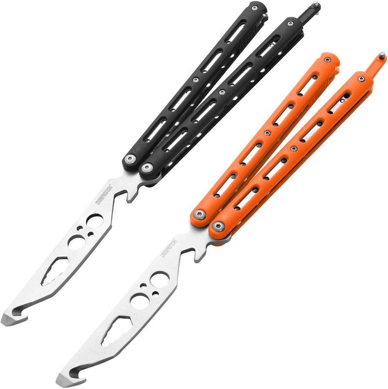Dispatch Practice Butterfly Knife Trainer 2 Pack Unsharpened Balisong with Stainless Steel Dull Blade, Durable ABS Handle & Lock Latch | EDC Flipping, Cosplay, Survival Training Tool, Black & Orange - Image 1
